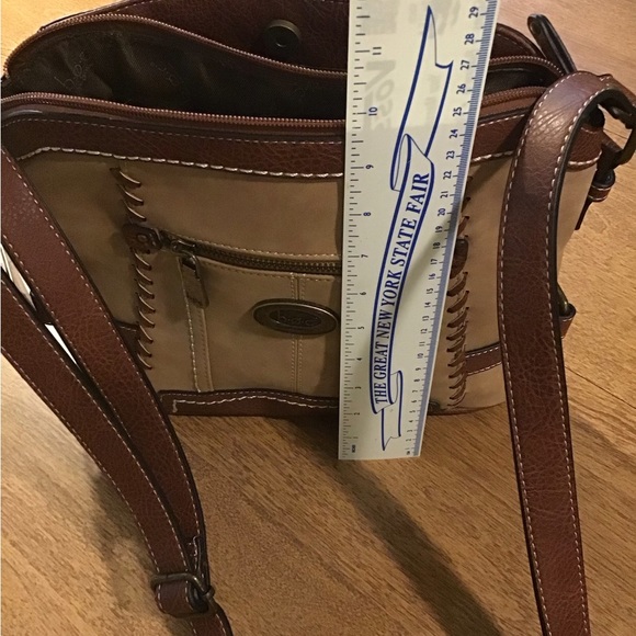 BOC Tan and Brown Faux Leather Stitch Detail Crossbody - Picture 4 of 6